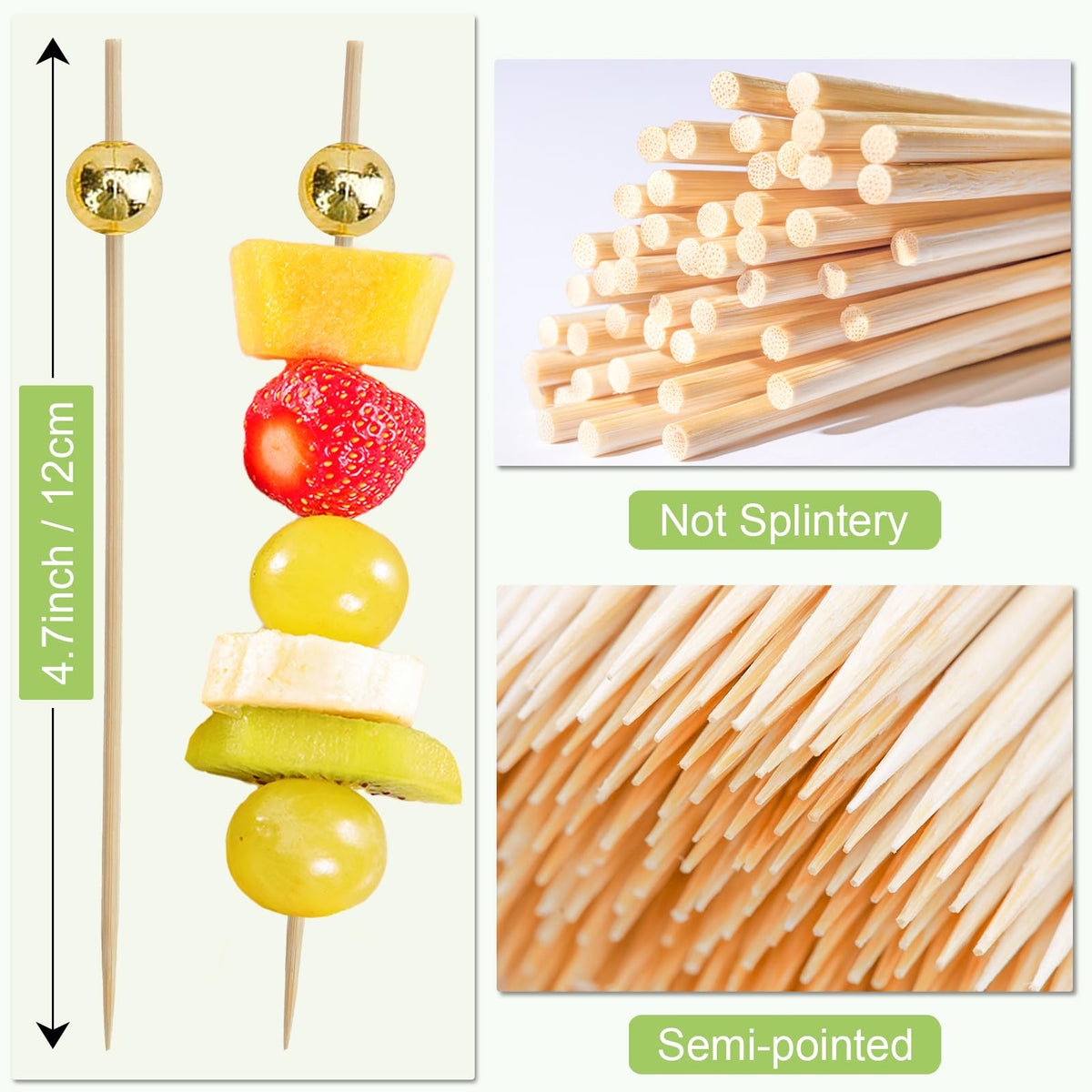 ATZNZIK bamboo appetizer picks are sturdy and smooth for seamless presentation.