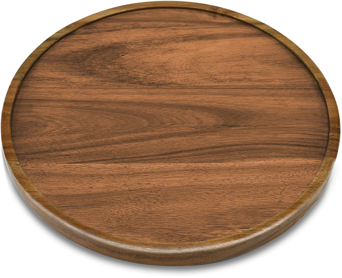 AUAM acacia wood lazy susan closeup highlighting durable craftsmanship and natural grain