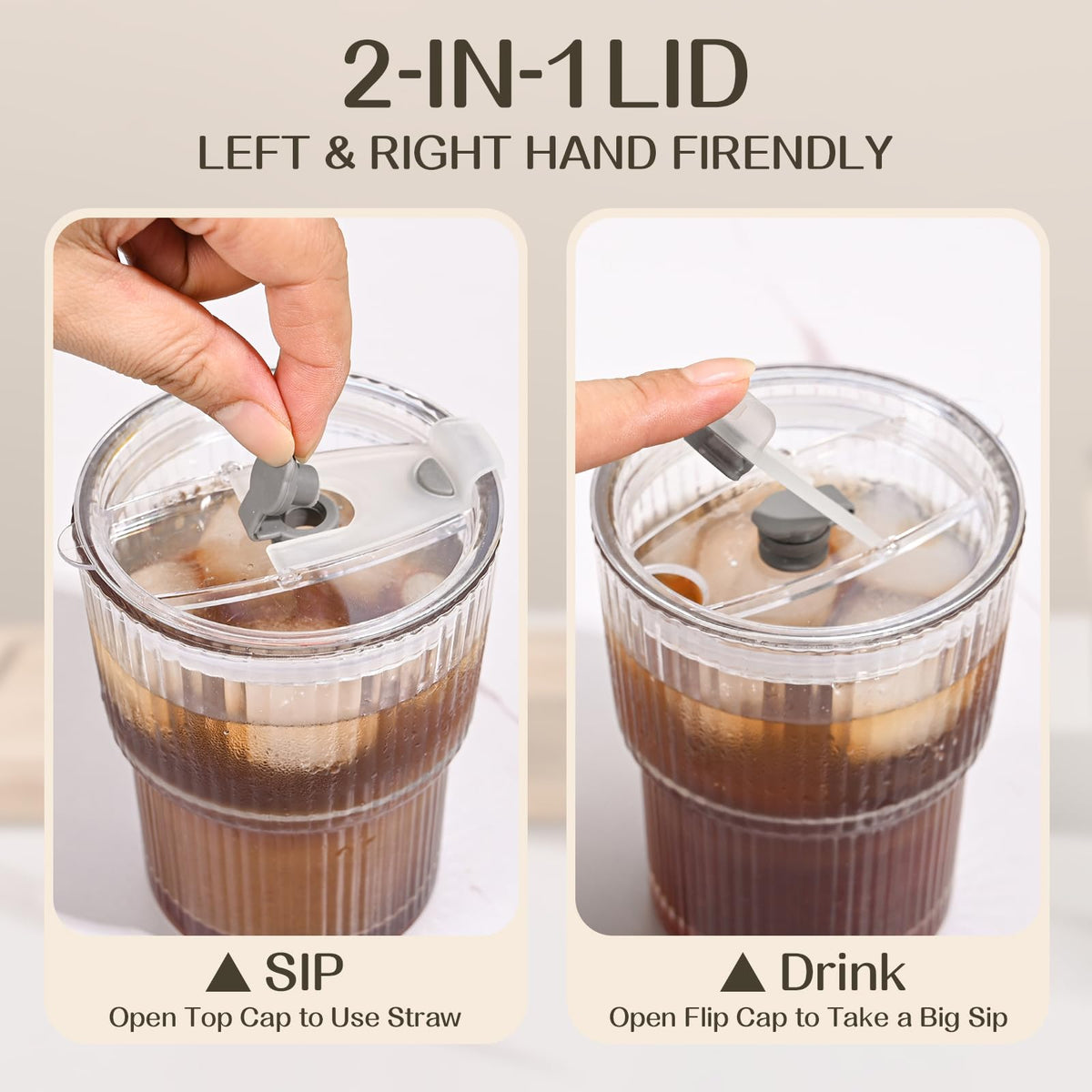 AUFXKOO ribbed glass tumbler suitable for everyday tea juice or coffee