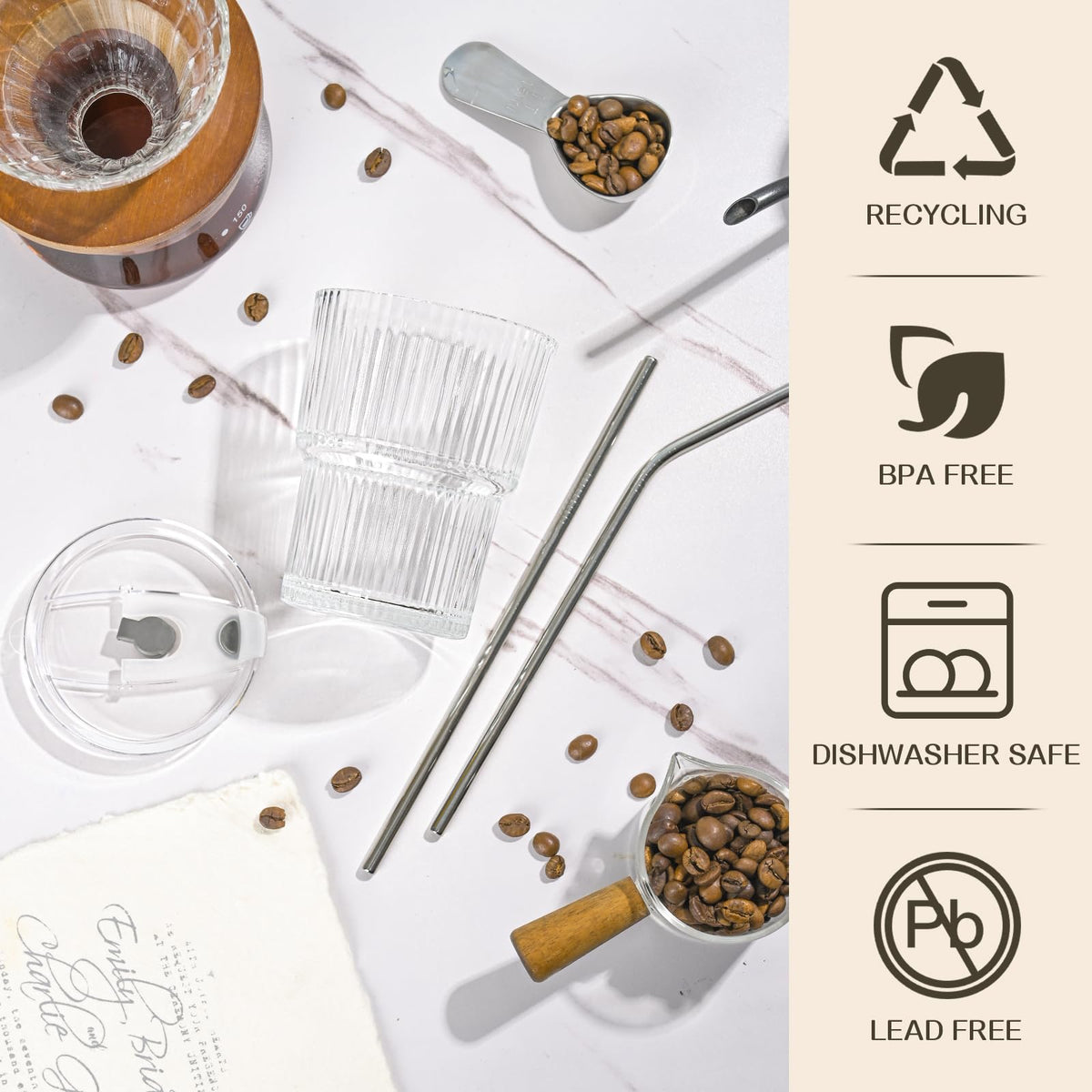 AUFXKOO ribbed clear glassware with easy grip and dishwasher safe cleaning
