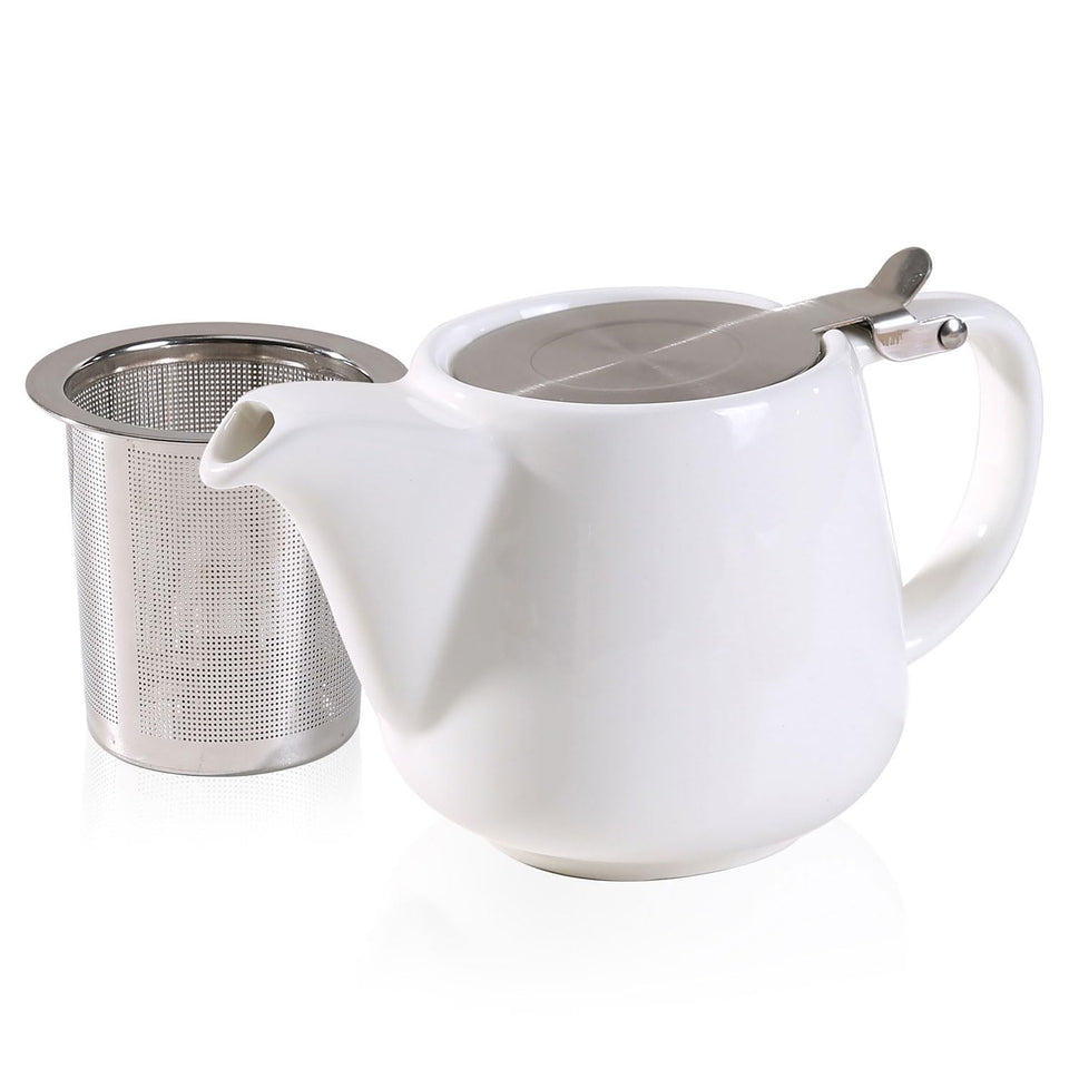 Auxmeware ceramic teapot with infusion basket for loose leaf tea at home