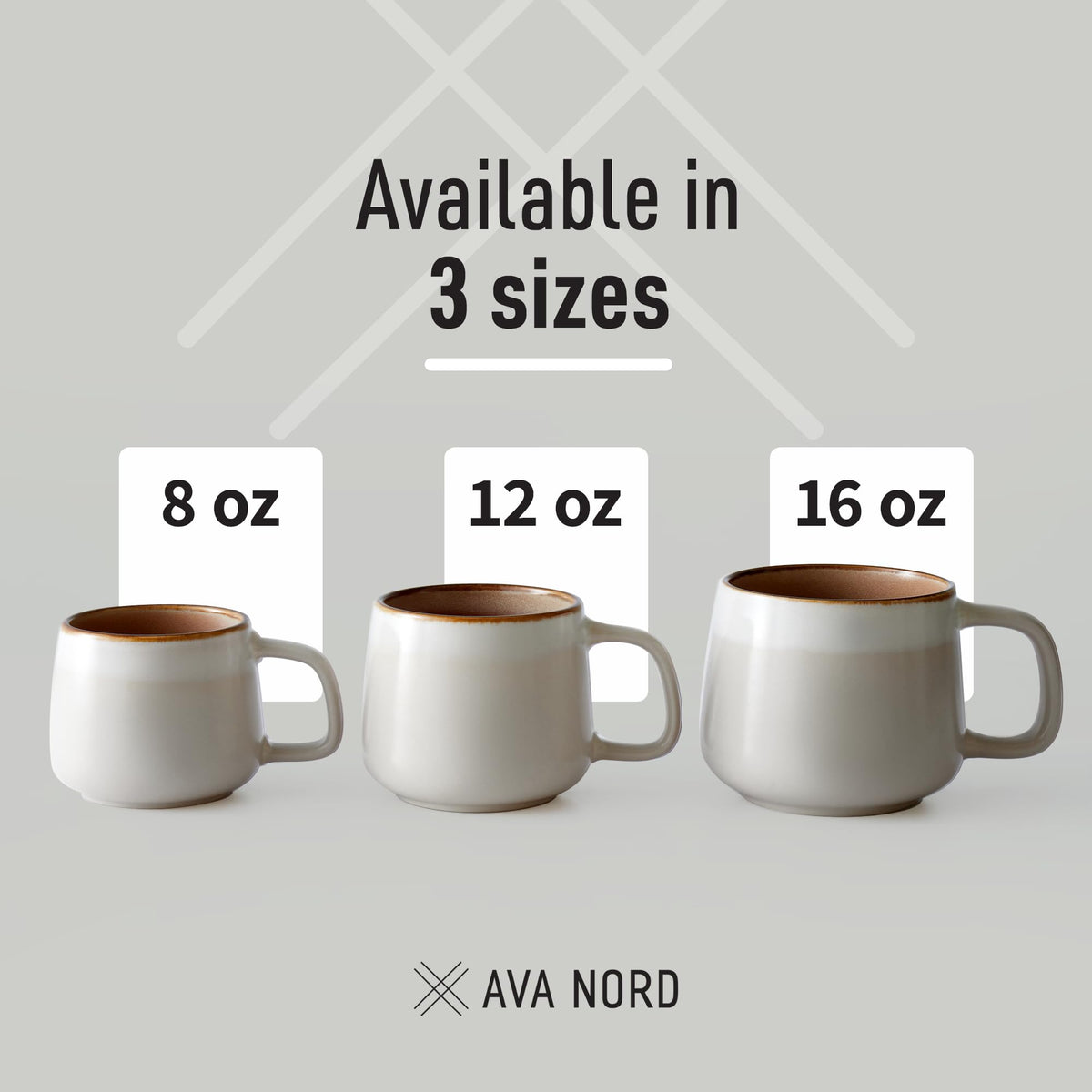 Stackable Ava Nord coffee mugs saved for compact kitchen storage