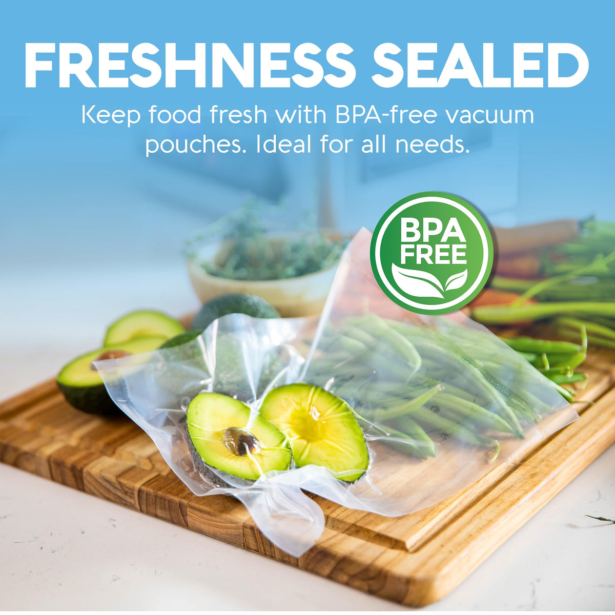 Avid Armor BPA-free chamber vacuum bags ensure safe, odor-free storage.