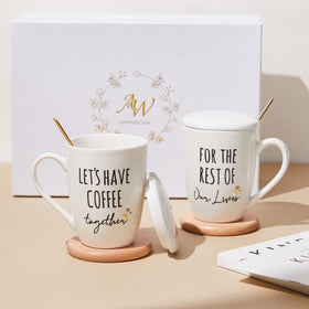 AW BRIDAL ceramic engagement mugs with lids in premium gift box for gifting