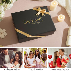 The AW BRIDAL script decal detail on Mr & Mrs glass adds a refined touch for wedding photography.