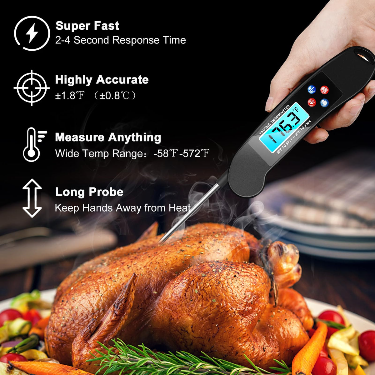 Awaiymi digital thermometer backlit display for easy readings in low light.