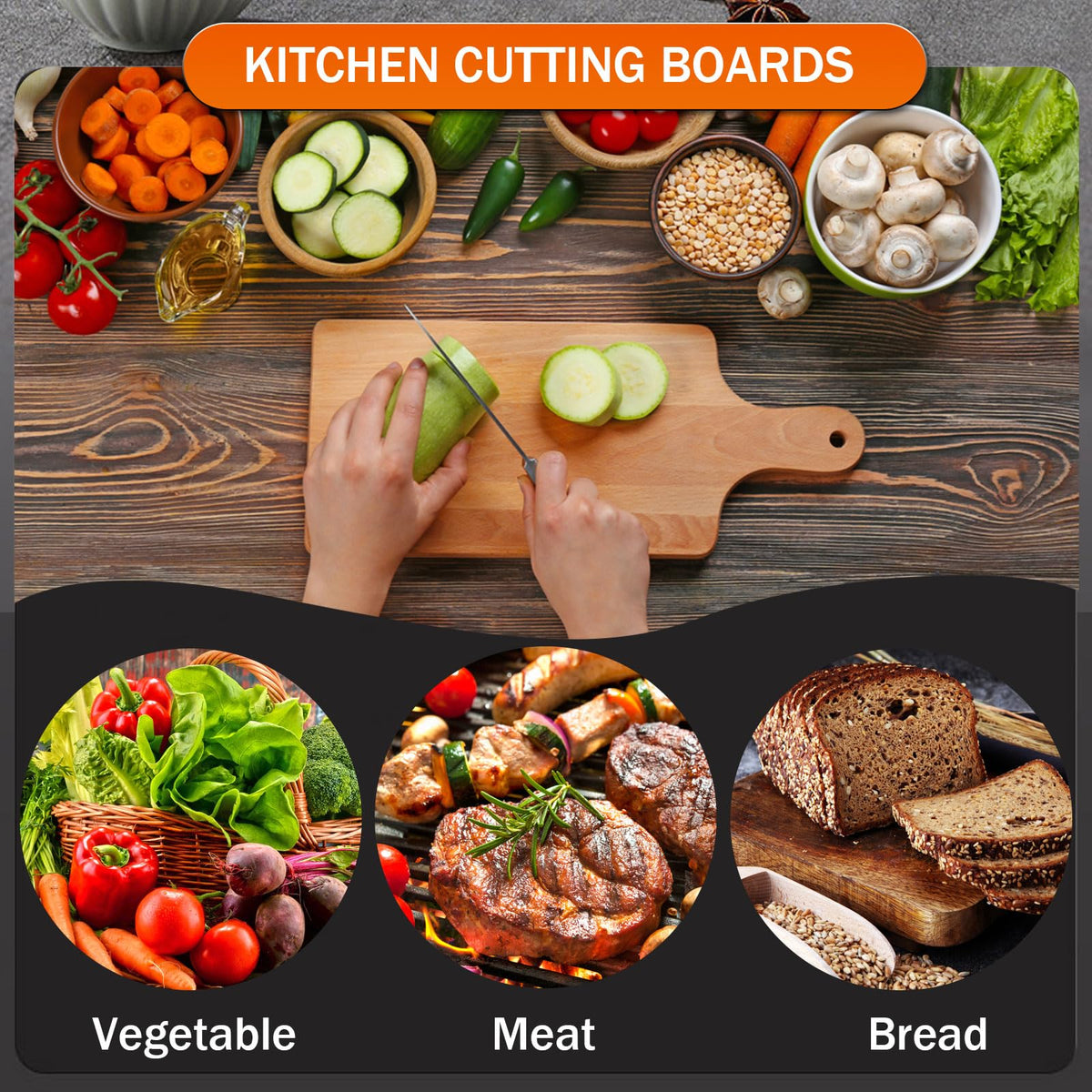 AWIZOM bamboo board with durable thickness for cutting and serving.