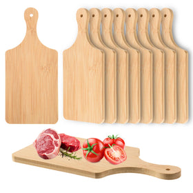 AWIZOM bamboo cutting board with handle hole for easy grip and hanging storage.
