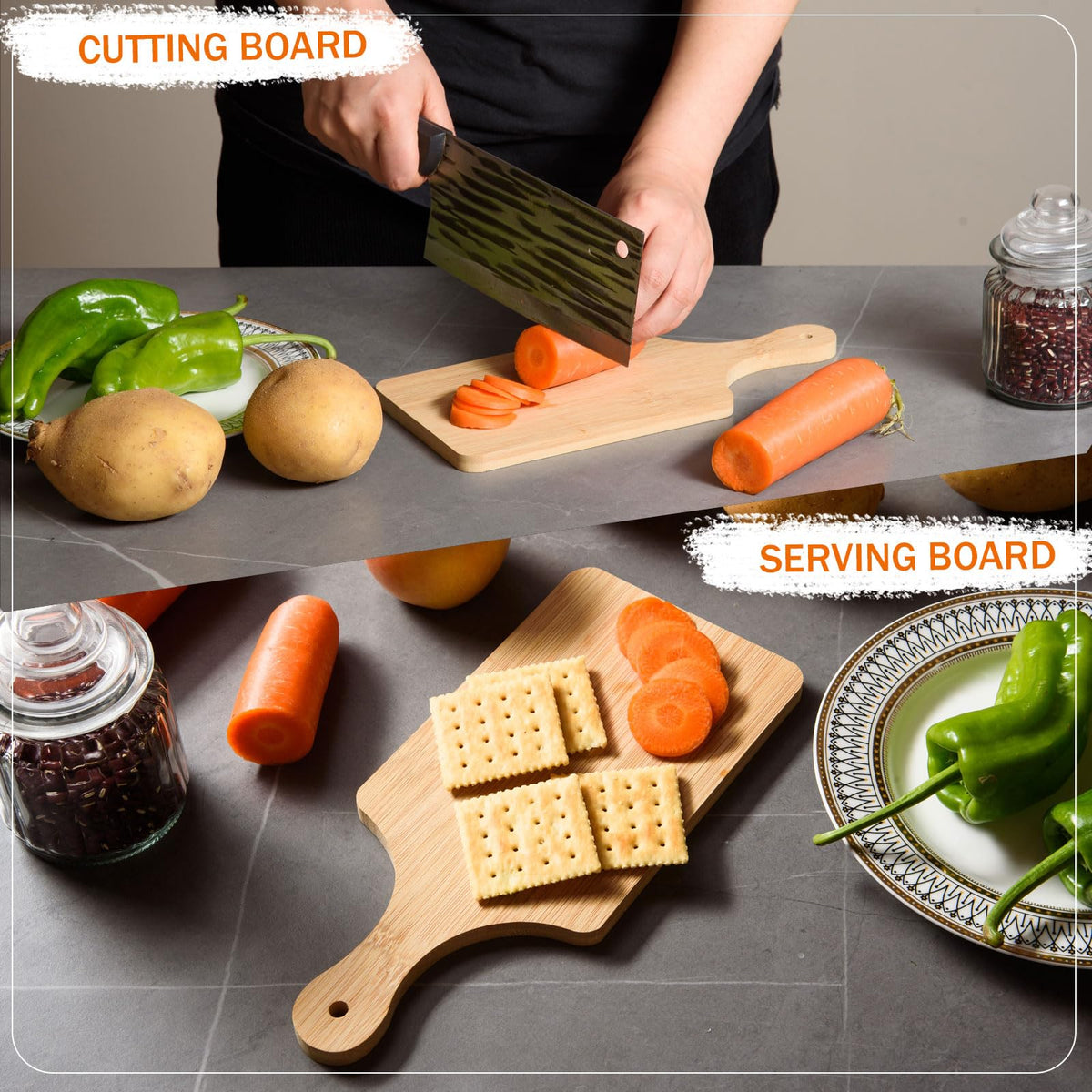 AWIZOM bamboo cutting board with hanging hole keeps counters tidy