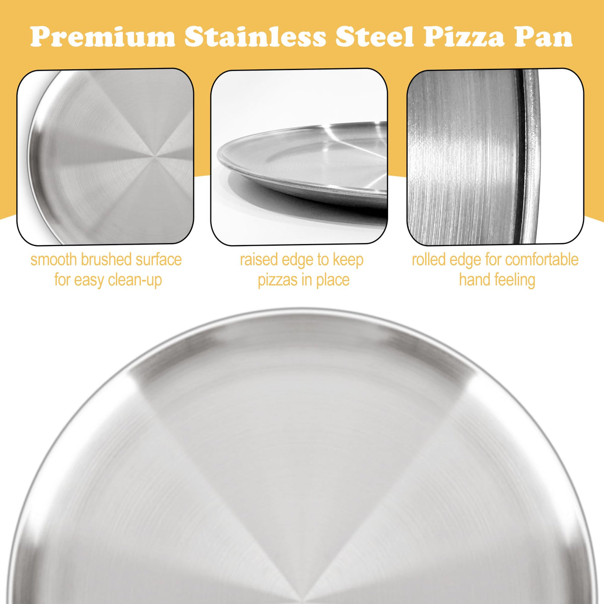 AWTBDP pizza pan with brushed finish for easy cleaning and long-lasting durability.