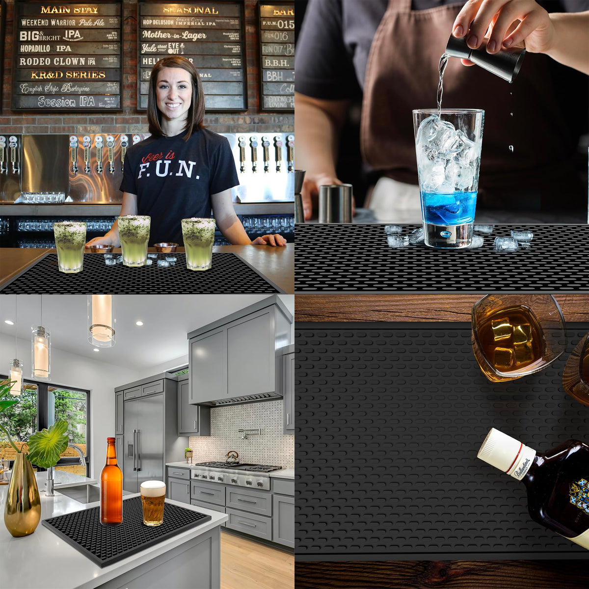 AXIESO heavy-duty mat protects glassware and prevents tipping.