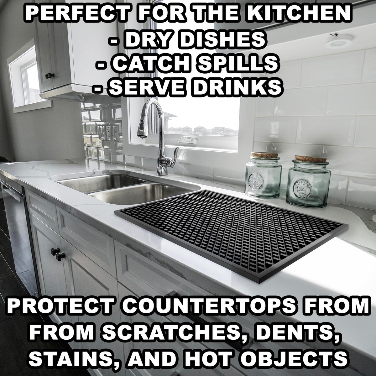 AXIESO multiuse countertop mat supports bartending and serving tasks.