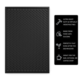 AXIESO spill-stop bar mat in a dishwasher-safe setup keeps counters clean.