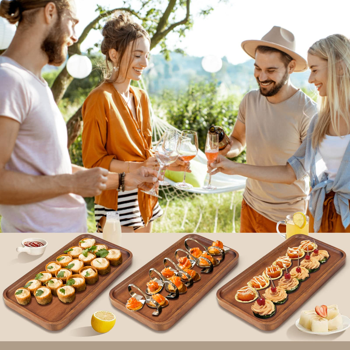 Ayiaren long rectangular tray ideal for salads, desserts, and appetizers.
