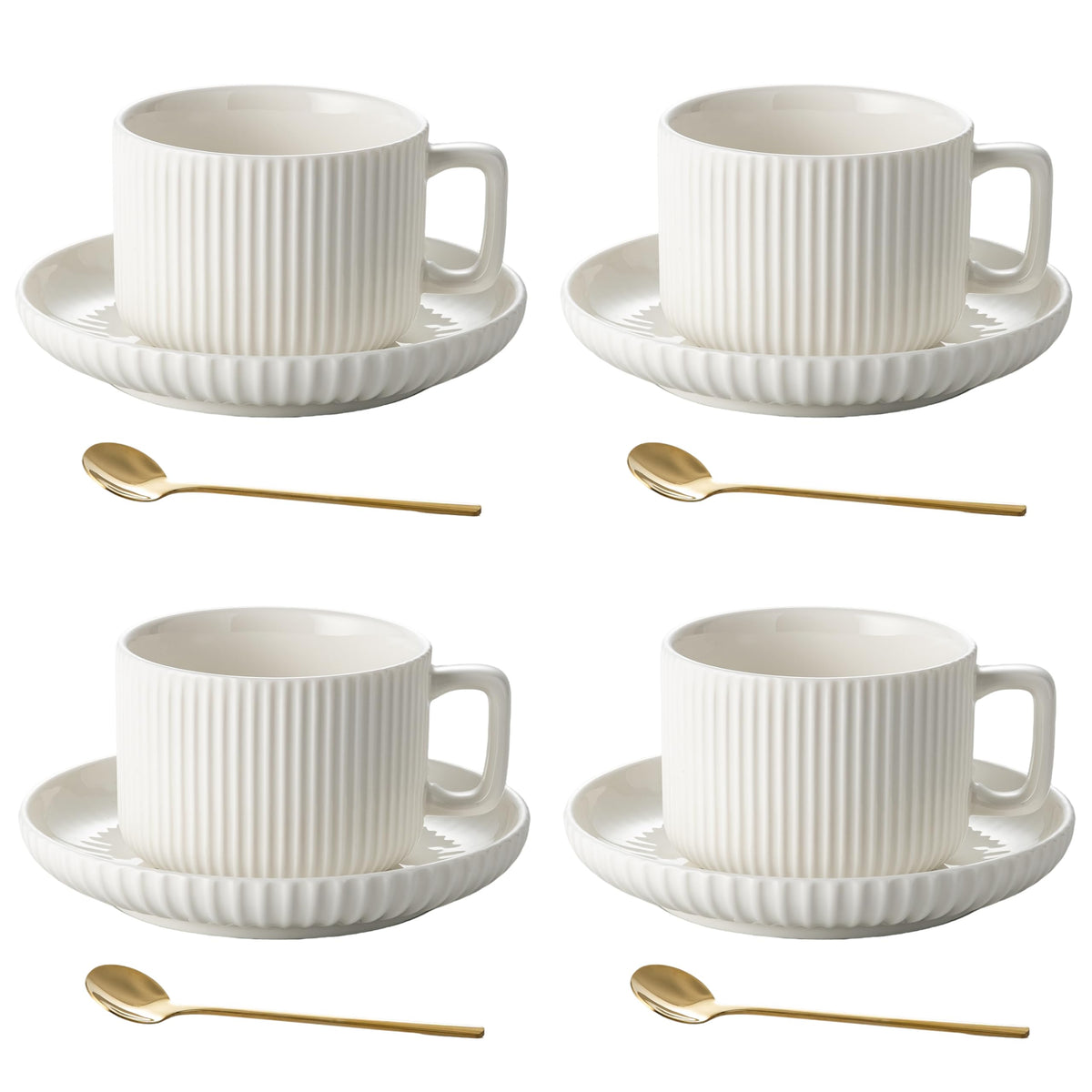 AYUCIA cappuccino cups with saucers and spoons in a 4-piece set for stylish serving.