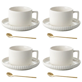 AYUCIA cappuccino cups with saucers and spoons in a 4-piece set for stylish serving.