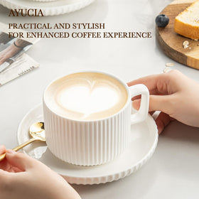 AYUCIA microwave-safe porcelain mugs ideal for quick reheats and everyday coffee rituals.