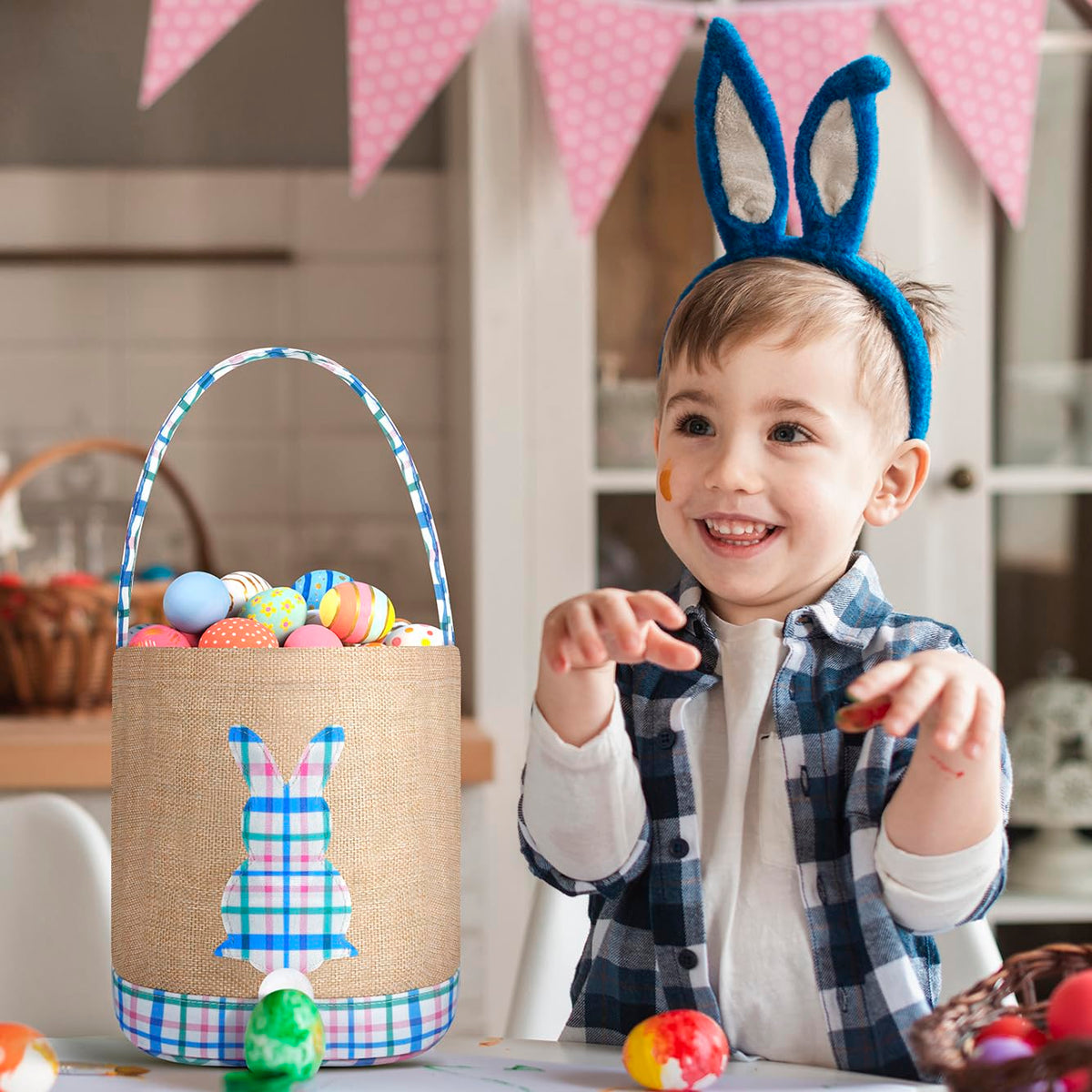 BABORI Easter Basket blue-pink handle view showing portability.