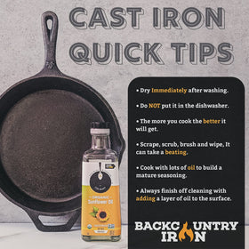 Backcountry Iron pan great for grilling vegetables, meats, and seafood.