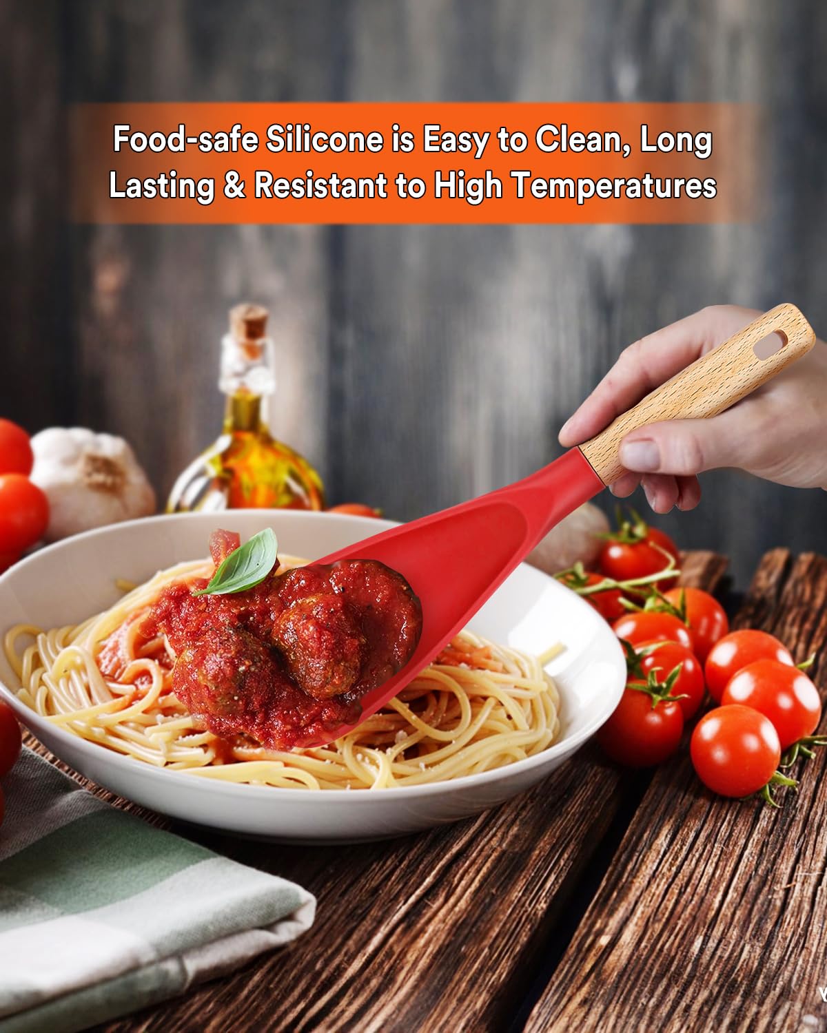 Badiano spoon demonstrates heat-resistance feature for hot sauces and stirs.