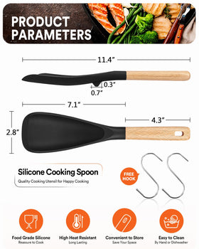 Badiano cooking spoon resting on counter with integrated tool rest.