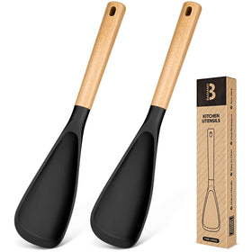 Badiano nonstick silicone cooking spoon with wood handle for gentle stirring.
