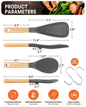 Badiano rice scooper in grey with wood handle, ideal for scoop-and-serve rice dishes.