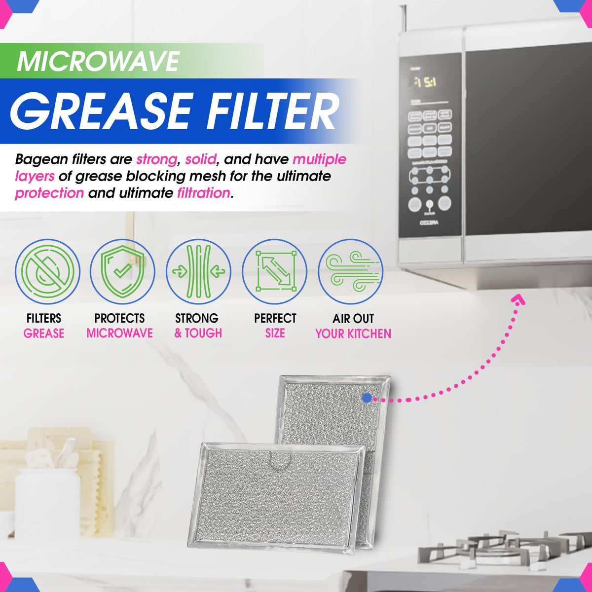 Bagean GE microwave filter side view shows sturdy frame