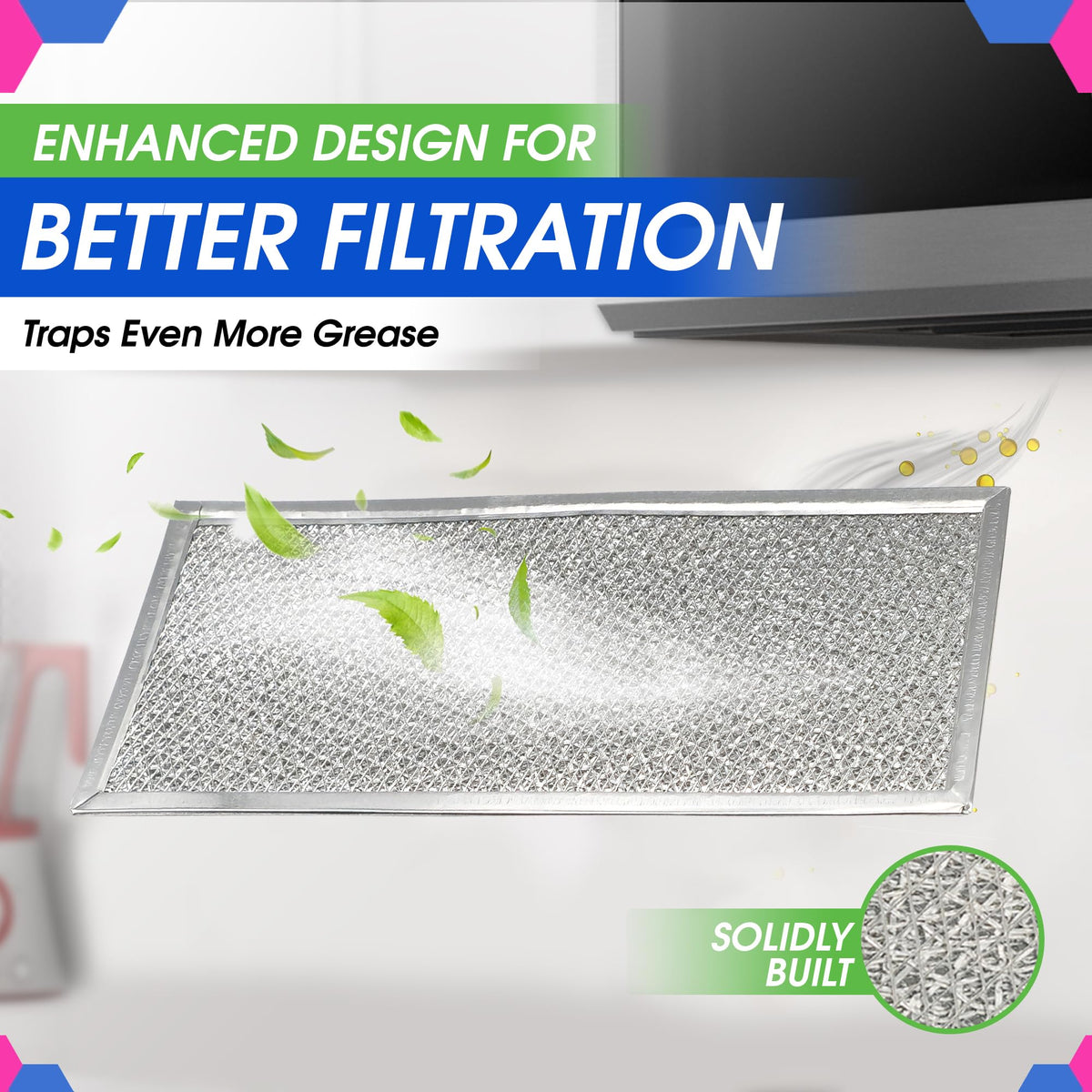Bagean thicker grease filter designed for durable over range use.