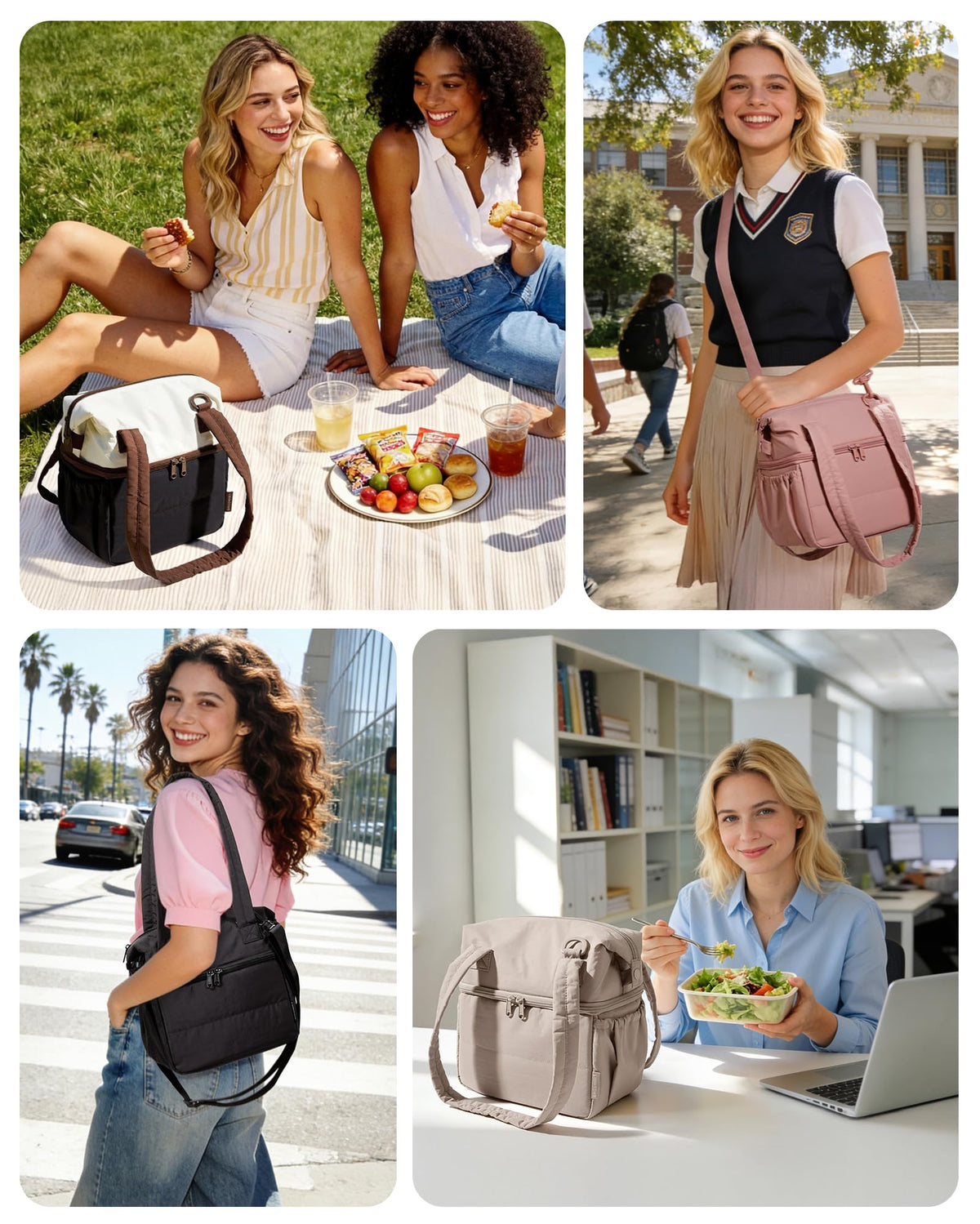 BAGSMART front pocket stores utensils and fruits for quick access.
