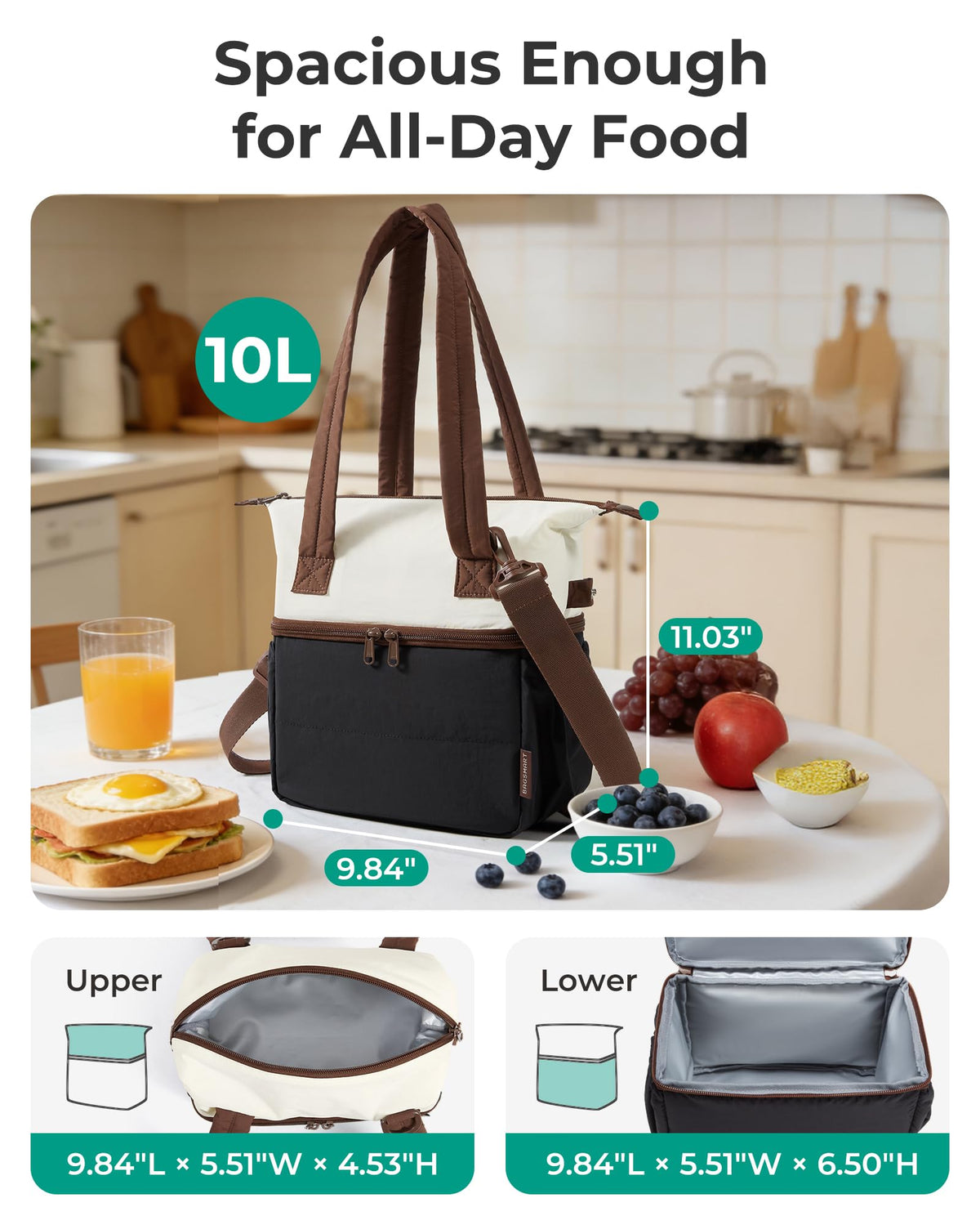 BAGSMART insulated lining close-up shows temperature retention for fresh meals.