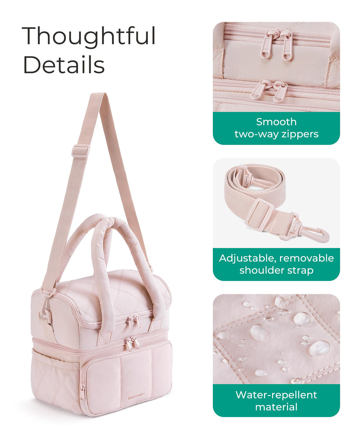 BAGSMART full opening 180 degrees for quick viewing and grabbing items.