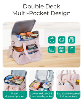 BAGSMART large 11.8L capacity holds sandwiches, drinks, and fruits.