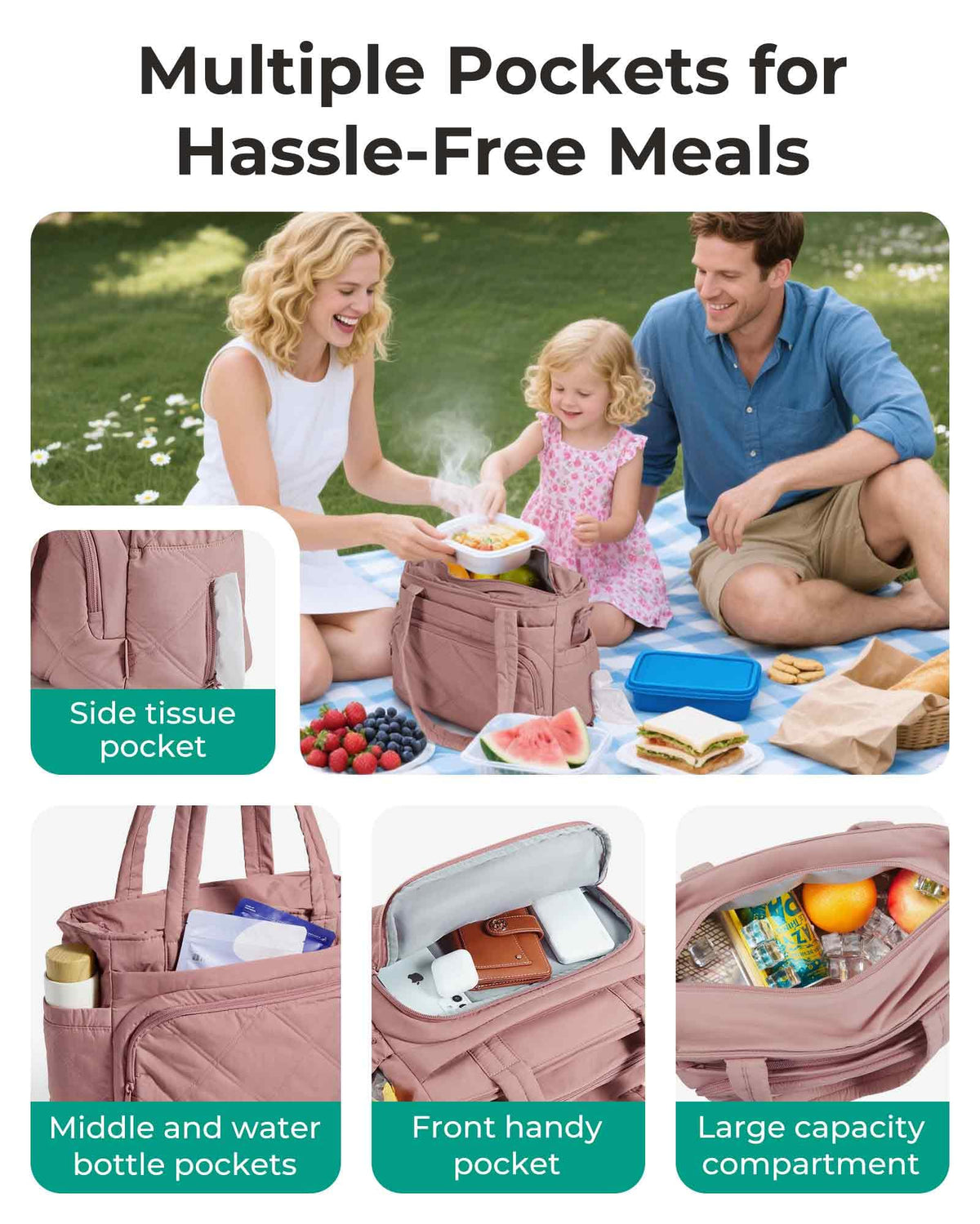 BAGSMART lunch bag middle pocket offers large capacity for snacks or utensils.