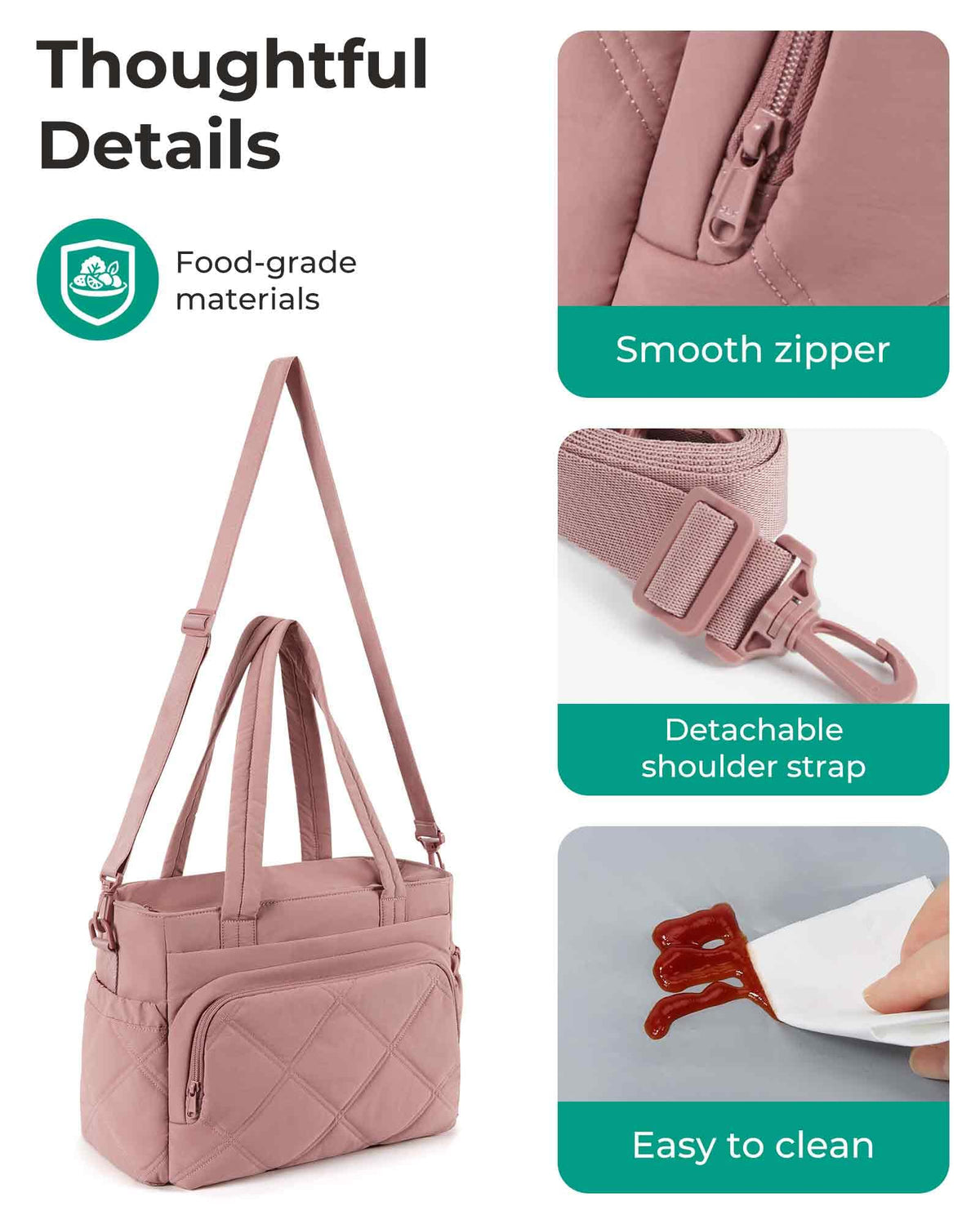 BAGSMART lunch bag padded strap and sturdy handle provide versatile carrying options.