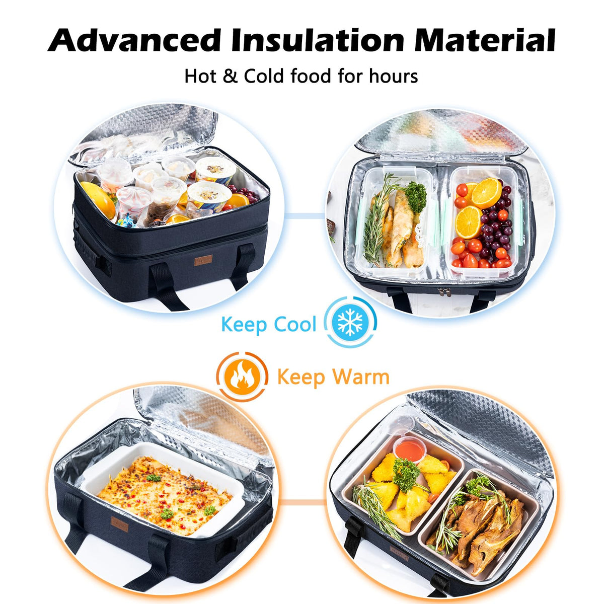 BAGSPRITE expandable top layer extension demonstrates loading space for dishes.