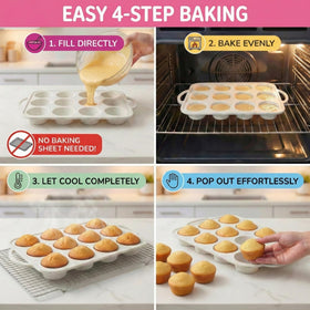 BAKE BOSS dishwasher-safe convenience for easy cleanup after muffins.