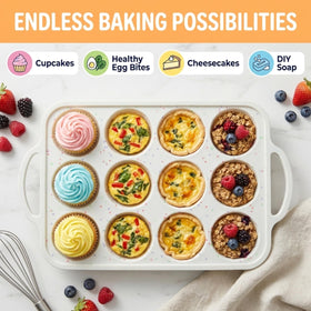 BAKE BOSS versatile muffin pan works for muffins, cupcakes, egg bites, and more.