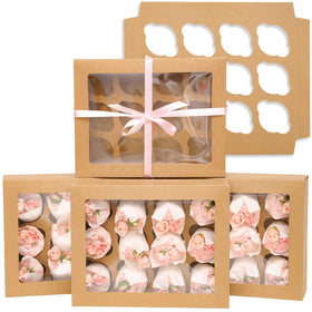 Bakepacker 12-cupcake boxes with window showcase treats while protecting freshness.