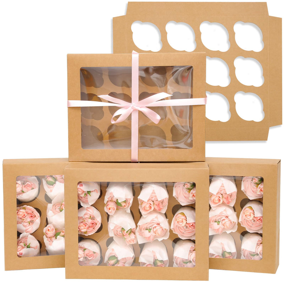Bakepacker 12-cupcake boxes with window showcase treats while protecting freshness.