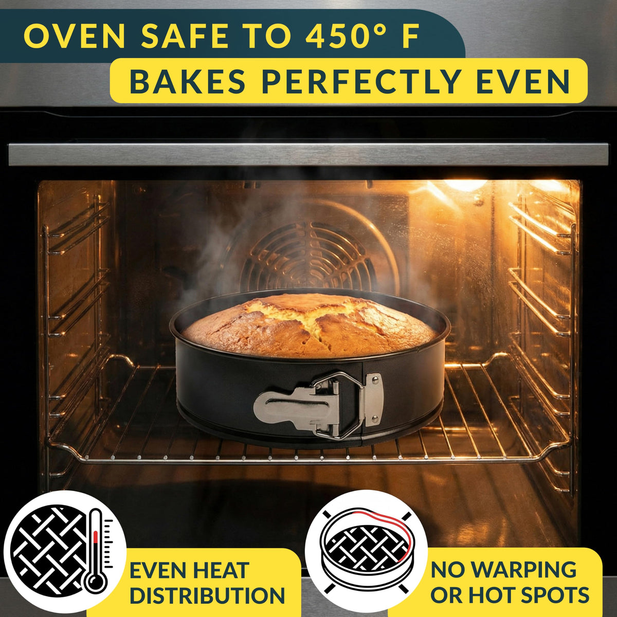 Baker's Signature cheesecake pan provides even heat distribution for consistent baking.