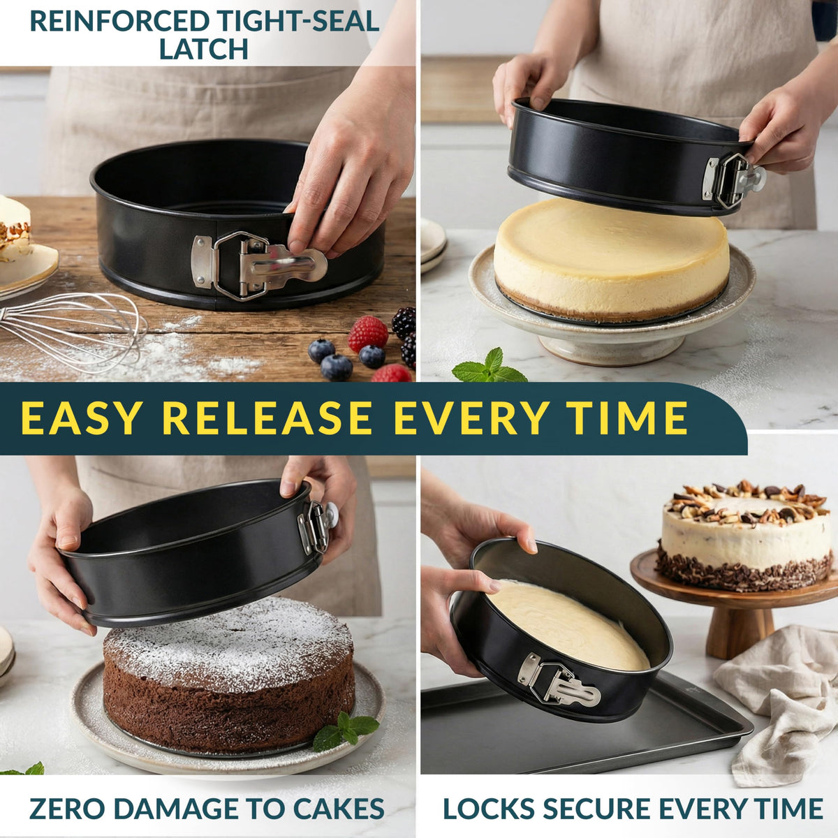 Leakproof design from Baker's Signature prevents batter leakage during water bath bakes.