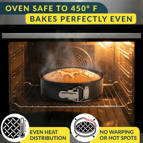Secure latch on Baker's Signature pan guards against leaks and spills.