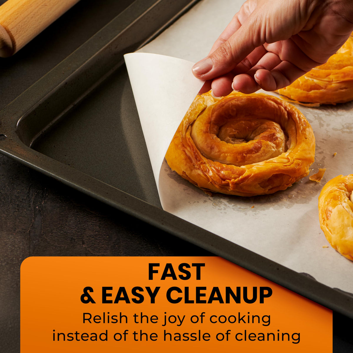 Baker's Signature parchment fits standard baking trays perfectly