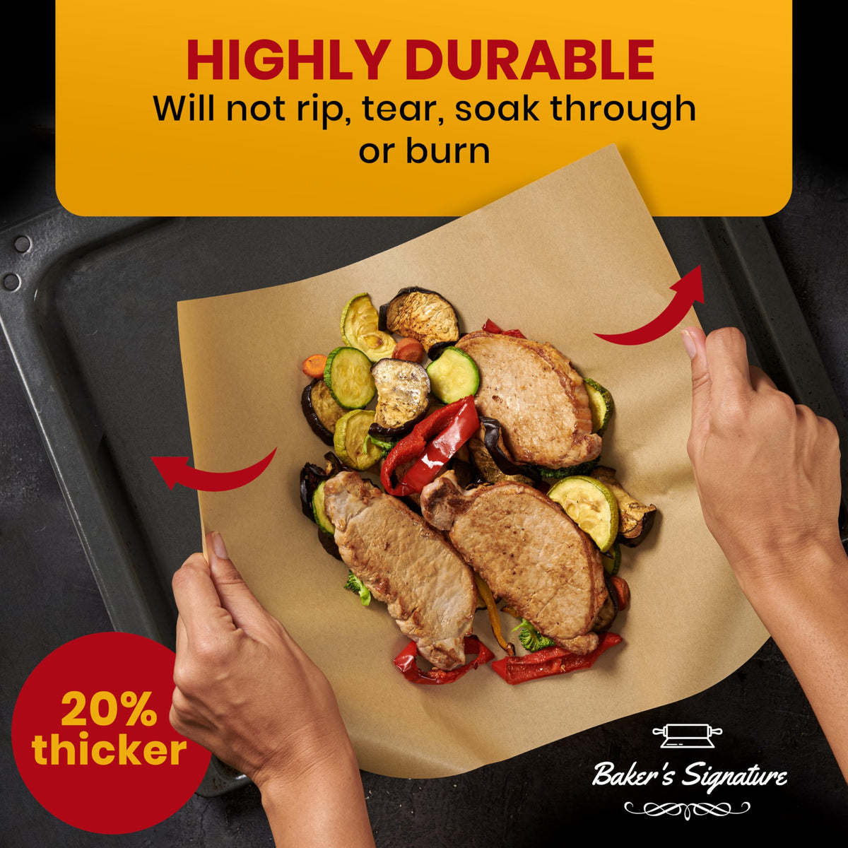 Baker's Signature parchment resists heat up to 450°F for versatile recipes.