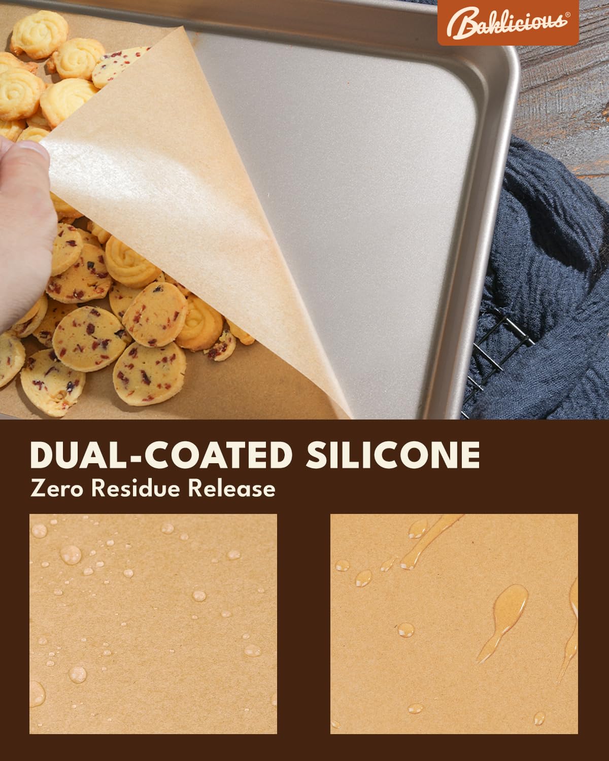 Baklicious non-stick parchment makes cleanup quick after baking and frying.
