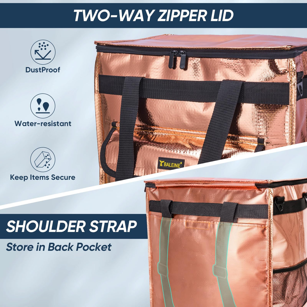 Balene front pocket with lid keeping small items secure.