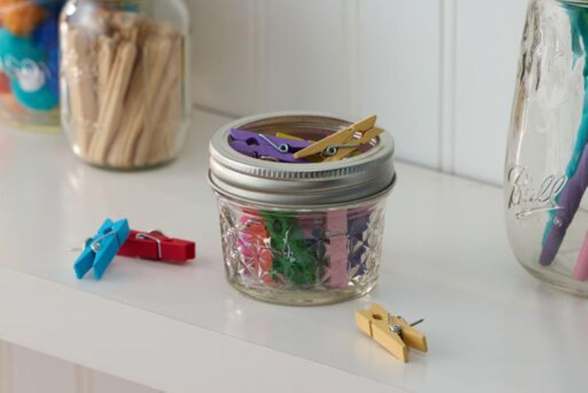 Ball eight-pack jars with bands suitable for canning projects