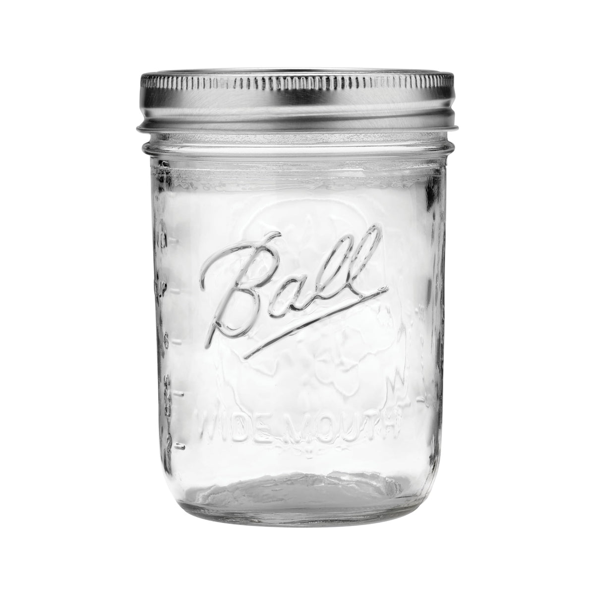 Ball mason jar 16oz close-up with bands for sealing