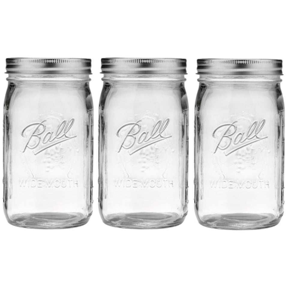 Ball Mason Jar 32 oz wide-mouth front view, clear glass ideal for canning